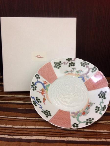 △未使用品 深川製磁 錦手松竹梅 陽刻祝盛鉢 大皿 盛皿 深皿□NH