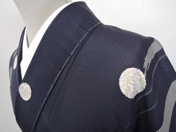 着物10 逸品!! 駒絽 夏用 縞に丸花 単小紋 ☆☆☆☆☆