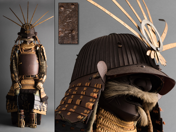 流】時代甲冑 明珍宗次作鐡地六十二間筋兜 具足鎧兜 HH301◎(甲冑（兜