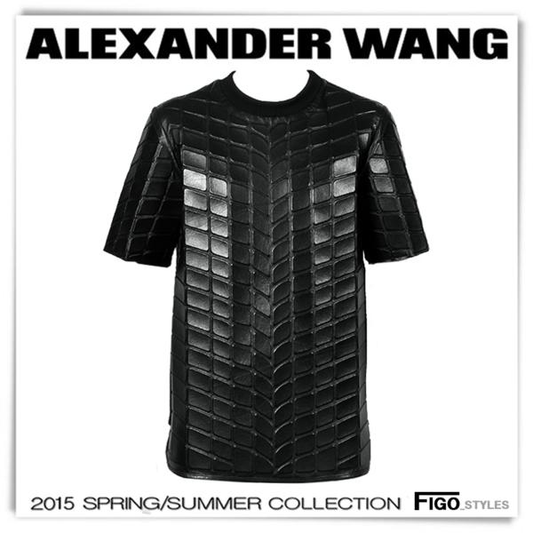 定価26万1円ALEXANDER WANG 黒タイヤトレッドZIPレザーTシャツ46