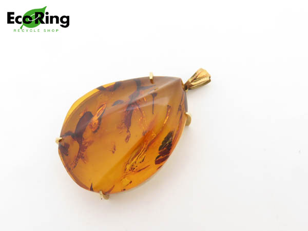1円 K18YG×琥珀 アンバー ペンダントトップ HG811