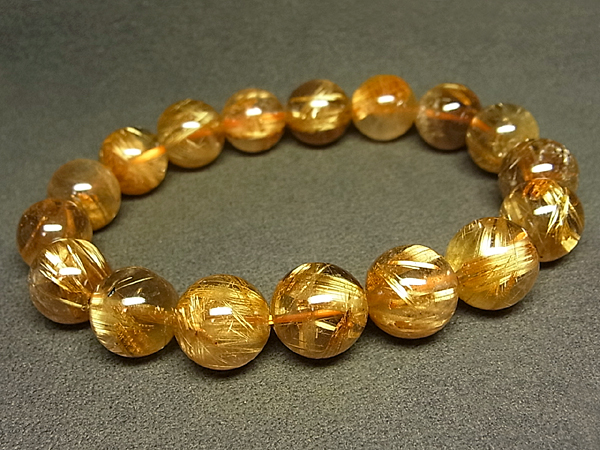 極上美品800円★黄金【タイチンルチル】茶水晶ブレスＭ★12.5mm