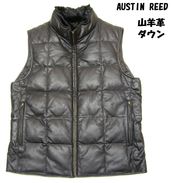◆AUSTIN REEDオースチンリードのレザーダウンベストL黒WA51