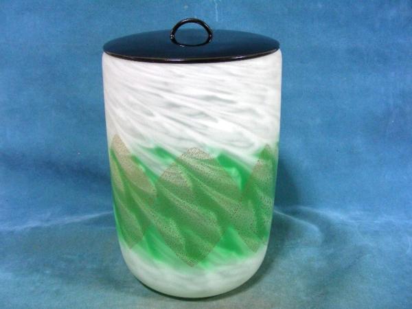 ★茶道具★小樽・北一ガラス製★緑に金箔★『ガラス水指』★