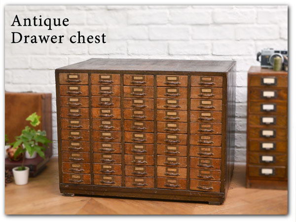 AN14769I◎木製書類箪笥ドロワーチェスト引出50杯ヴィンテージ