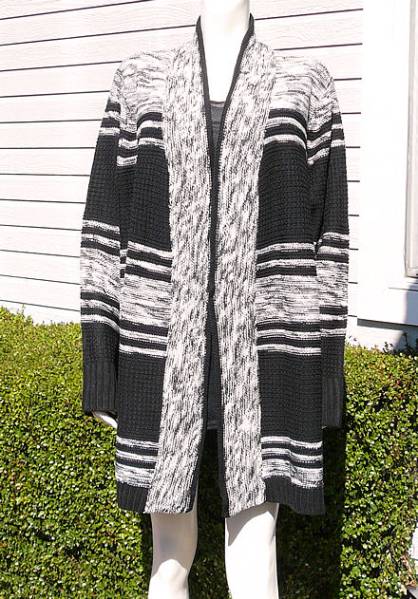 黒X霜降りグレーロング丈ニットジャケット★超大きいサイズ3X