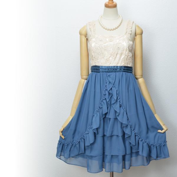 M/新品 パーティードレス フォーマル 膝丈 ワンピース/ブルー