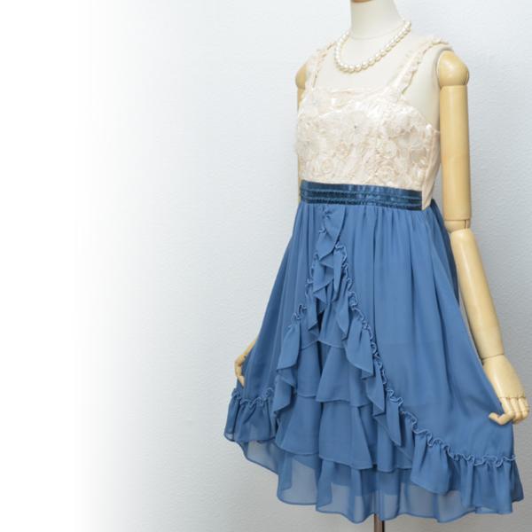 M/新品 パーティードレス フォーマル 膝丈 ワンピース/ブルー