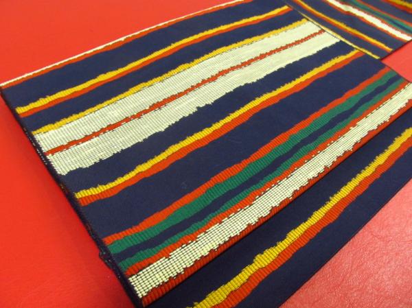 ★着物10★ 1円 絹 綴れ 横縞 名古屋帯 ☆☆