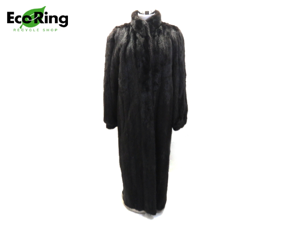1円 美品 ミンク レディース ロング 毛皮コート size11 黒 EA200