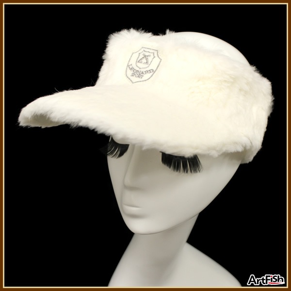 1円LEONARD SPORT◇訳あり 白ラビットファーサンバイザーp1229*