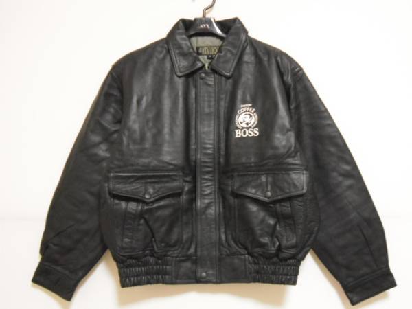 TI49☆美品サントリーBOSS　牛革中綿入ジャケット　黒色　M