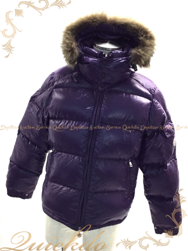 MONCLER 毛皮フード付きシャイニーメンズダウンジャケット 紫 即決 