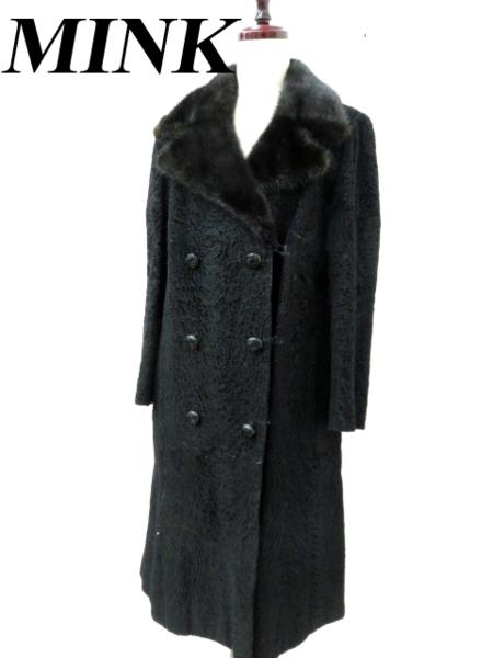定20万↑◎襟ミンク付き ロングカラクールラムファーコート 黒 L