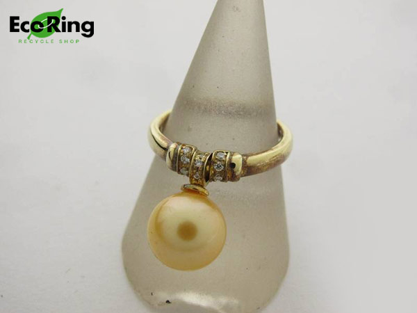 1円 ゴールデンパール SV925 約10mm珠 スィング リング AJ519