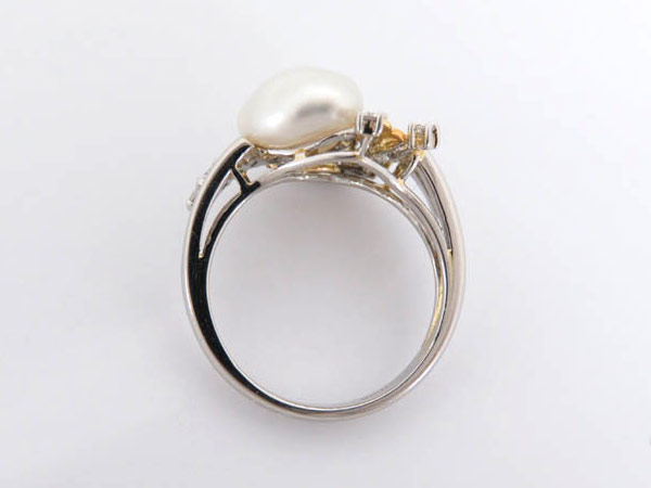 1円 K18YG×Ｐｔ900×パール×ダイヤモンド リング HG017