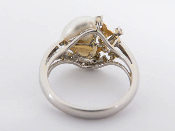 1円 K18YG×Ｐｔ900×パール×ダイヤモンド リング HG017