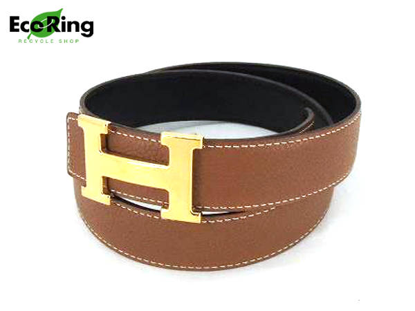 1円 エルメス メンズ Hバックル レザー ベルト 85 □H刻印 BK454