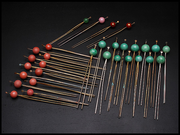 AP541 珊瑚玉簪・蒔絵玉簪・インド翡翠玉簪30点☆装身具和装小物