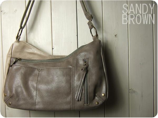 クラシックフェイクレザーのポケットいっぱい配色ショルダー+G/L