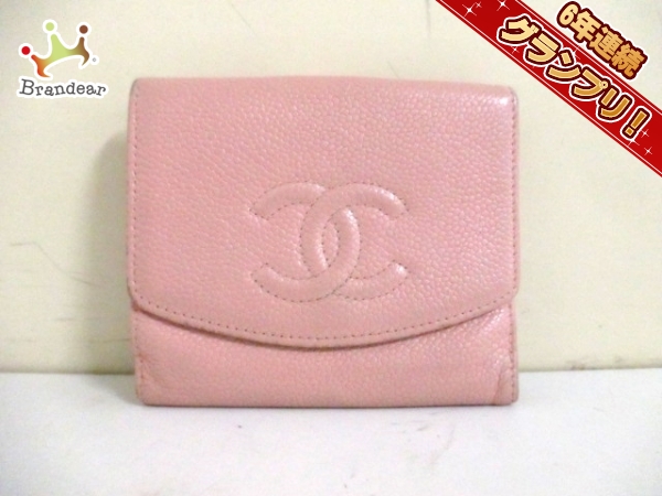 CHANEL(シャネル) Wホック財布 キャビアスキン ピンク