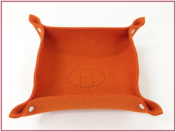 HERMES 1円 本物 エルメス 折りたたみトレイ フェルト オレンジ系 美品