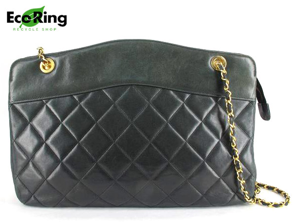 1円 シャネル マトラッセ ラムスキン ショルダーバッグ 黒 HT350