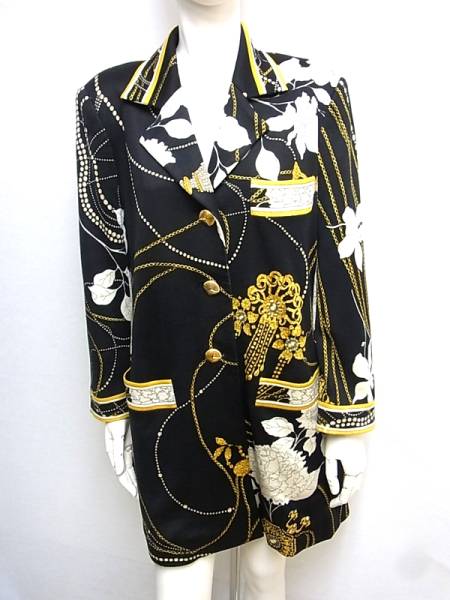 美品レオナール▼チェーンパール花柄シルクシャツジャケット6831