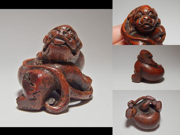 中国美術 清時代 古竹獅子根付 ① 工芸品 木工、竹工芸 【公式通販】