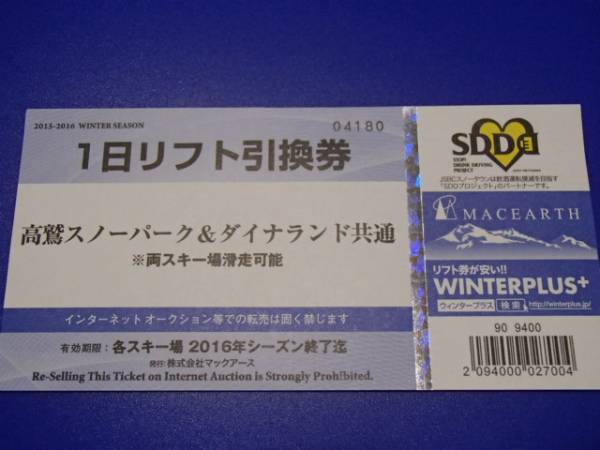 25-26 高鷲スノーパーク ダイナランド 共通リフト券 大人2枚② 送料
