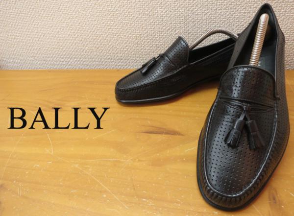 美品□スイス製 バリー パンチングレザー タッセルローファー BALLY
