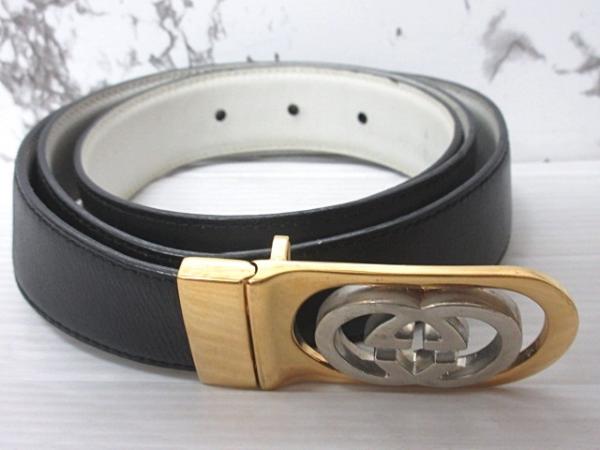 グッチ GUCCI GG レザーベルト ロゴ 黒 ブラック 95-38