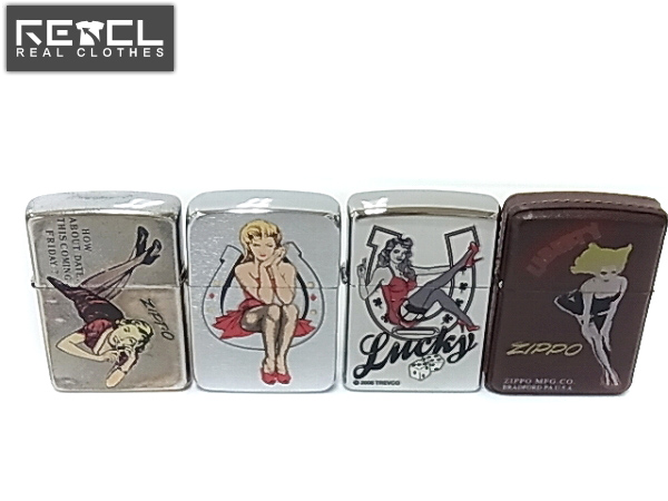 ZIPPO/ジッポー ガールプリント 革巻き/鏡面仕上げ他 4点セット