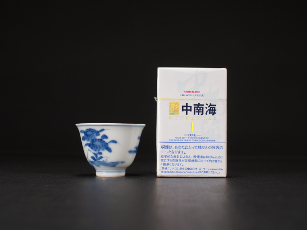 古多】成化年製銘 染付花鳥紋煎茶杯5客◇煎茶道具/在銘/箱付 寸法(約