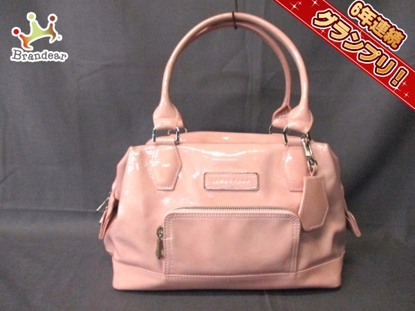 ロンシャン ハンドバッグ 美品 ピンク エナメル（レザー）