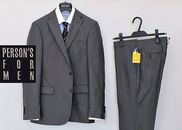 新品A6　PERSON'S FOR MEN（スリム） グレーシャドーストライプ