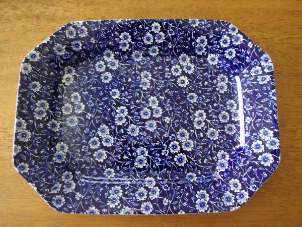 イギリスバーレイ社　ブルーキャリコスクエアディッシュ