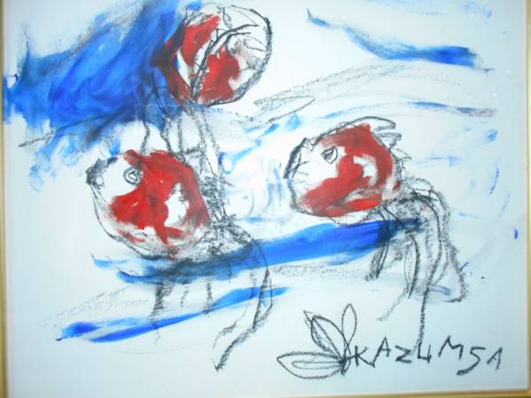 ◇中川一政◇油彩画◇肉筆◇金魚◇共シール◇優品
