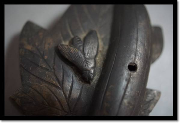 銅器　水滴　糸瓜　ヘチマ　ハエ　蝿　文房具　書道中国美術　