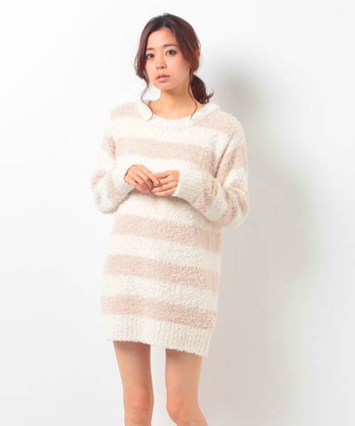 新品●ジェラートピケもこもこボーダーワンピース●プルオーバー