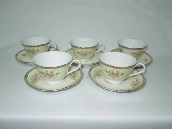 ☆オールドノリタケ　花柄　薔薇　金彩カップ＆ソーサー５客☆