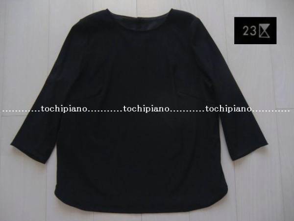 23区大きいサイズ48□バックサテンストレッチブラウス七分黒