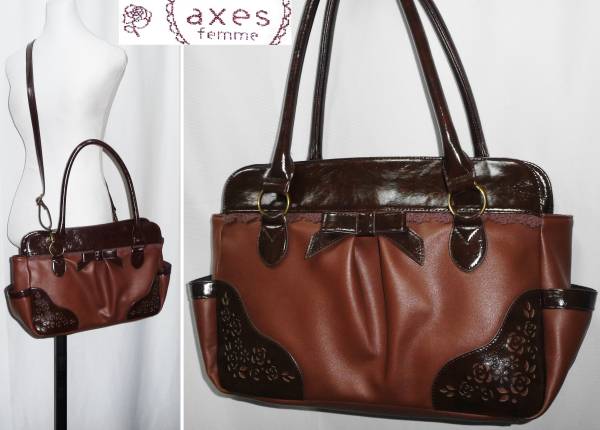 アクシーズaxes femme★茶　薔薇2weyショルダートートバッグ■大