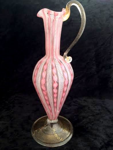 古ガラス ヴェネチアンガラス・ムラノ レース金箔 飾壷 工芸品