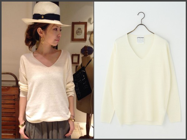 新品 アパルトモン CARRIAGGI リネンカシミヤ Vネックニット 白