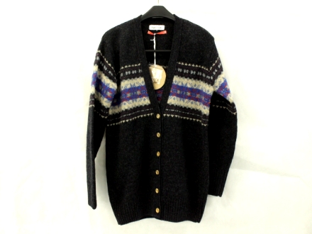 中古美品 iliann loeb 柄物 ウールカーディガン グレー系