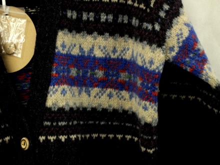 中古美品 iliann loeb 柄物 ウールカーディガン グレー系