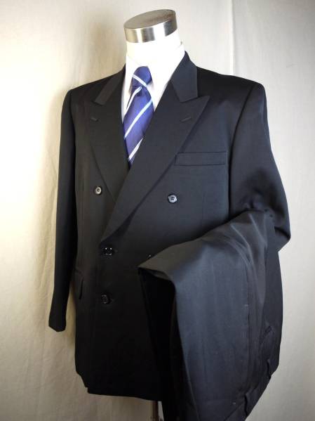 B937◆冠婚葬祭対応礼服175BE6黒ブラックフォーマルダブルスーツ