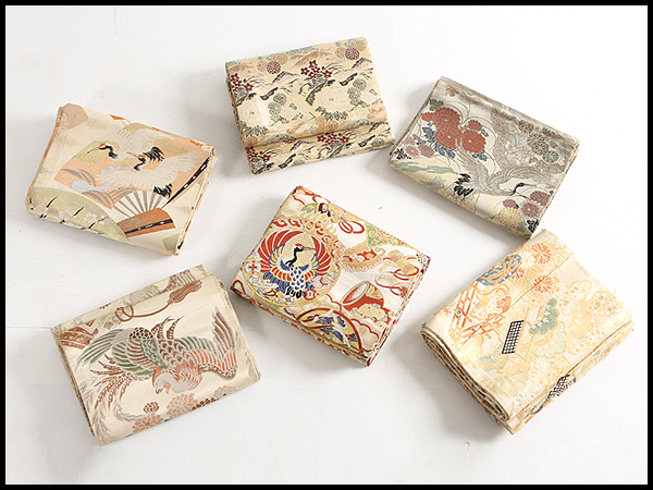 HL870 アンティーク 正絹鳳凰に菊模様帯他着物帯 5点 和装身具