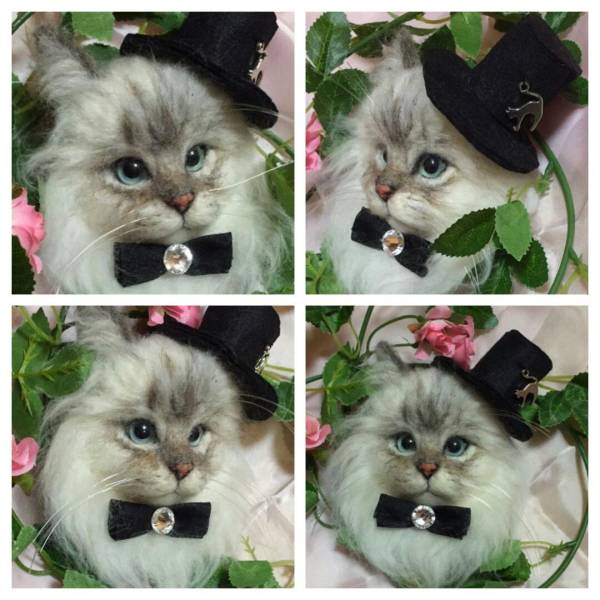 羊毛フェルト　猫　　サイベリアン　ブローチ　　♪ハンドメイド_3